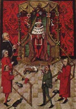 Ein Vasall schwört den Lehnseid vor Kurfürst Friedrich I. von der Pfalz