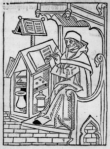 Schreiber in mittelalterlichem Skriptorium